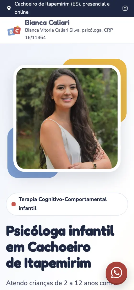 Bianca Caliari's psychology practice website on a phone