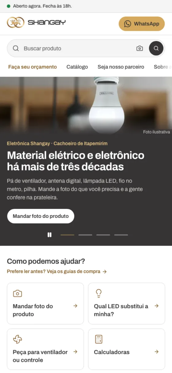 Eletrônica Shangay's website on a phone